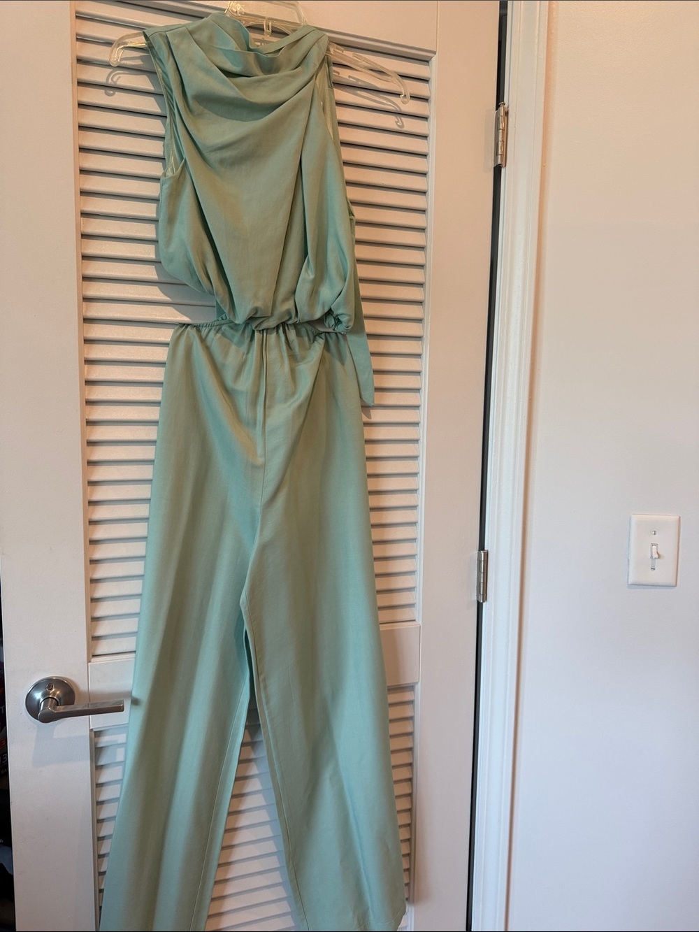 Sleeveless Cowl-Neck Wide Leg Jumpsuit in Sage Green